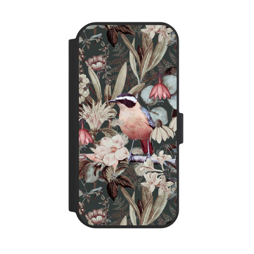 Apple iPhone 15 NIVOflip Orangefarbener Vogel im Vintage Blumenmuster