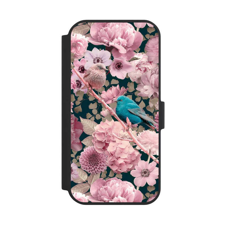 iPhone 15 NIVOflip Spatzen im rosa Blumenmuster