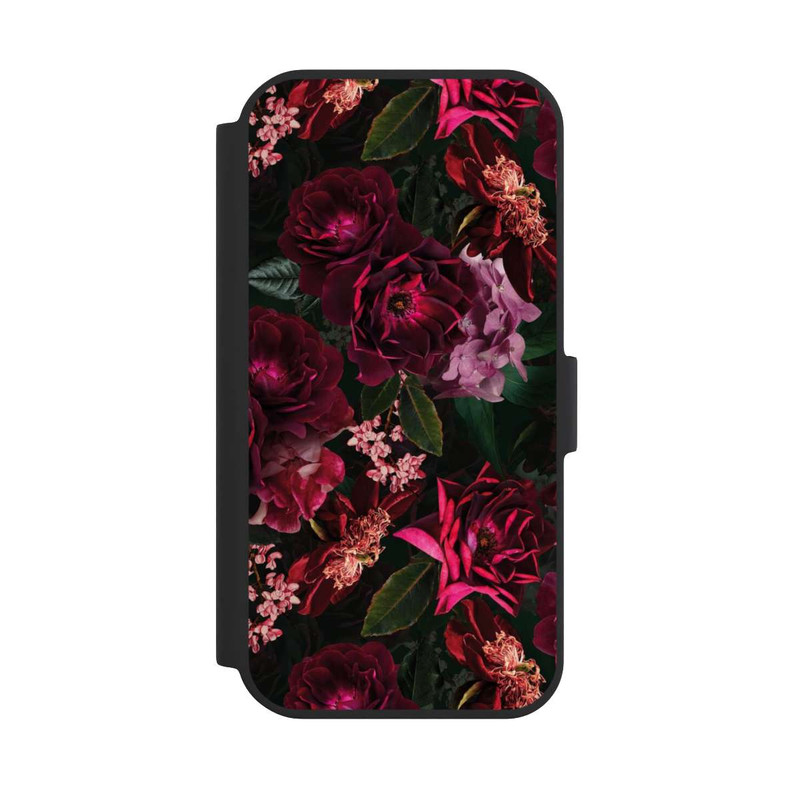 iPhone 15 NIVOflip Dunkle romantische Vintage Rosen und Pfingstrosen