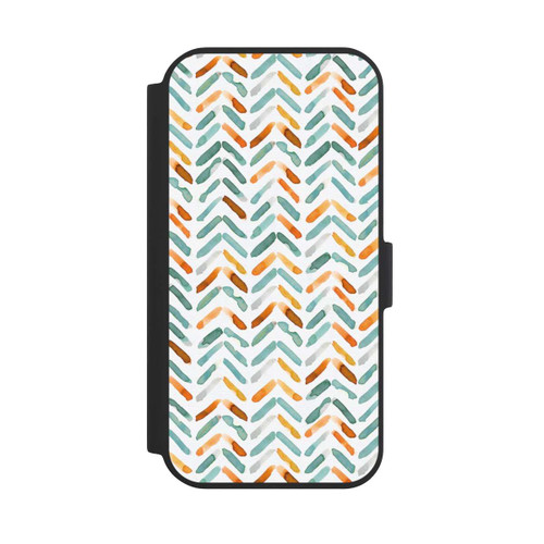Apple iPhone 15 NIVOflip Elegantes Herbstchevron Blau Orange