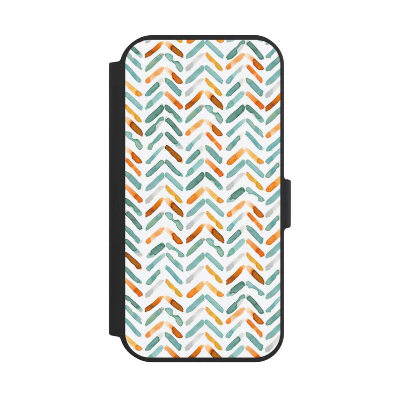 iPhone 15 NIVOflip Elegantes Herbstchevron Blau Orange