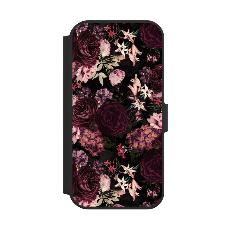 iPhone 15 NIVOflip Blumentapete dunkelviolett