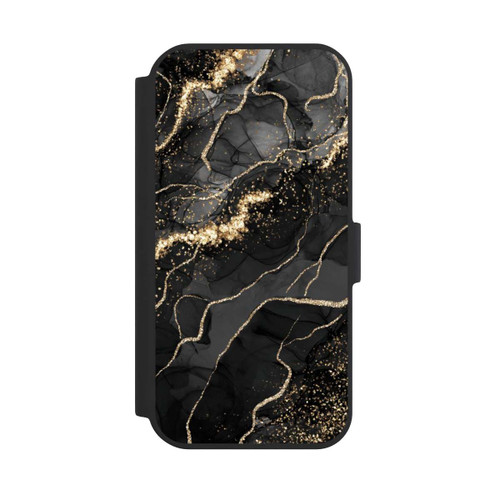 Apple iPhone 15 NIVOflip Dunkler Marmor Wirbel Goldoptik