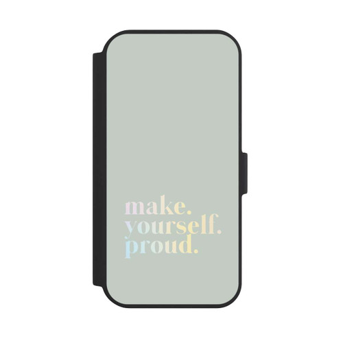 Apple iPhone 15 NIVOflip Make Yourself Proud Zitat-Minze und Farbverlauf