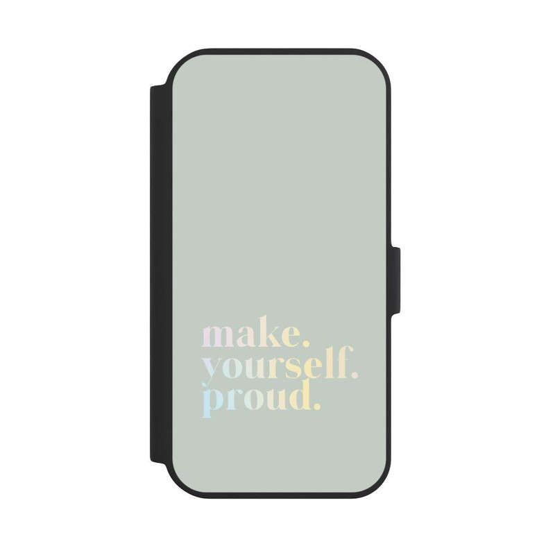 iPhone 15 NIVOflip Make Yourself Proud Zitat-Minze und Farbverlauf