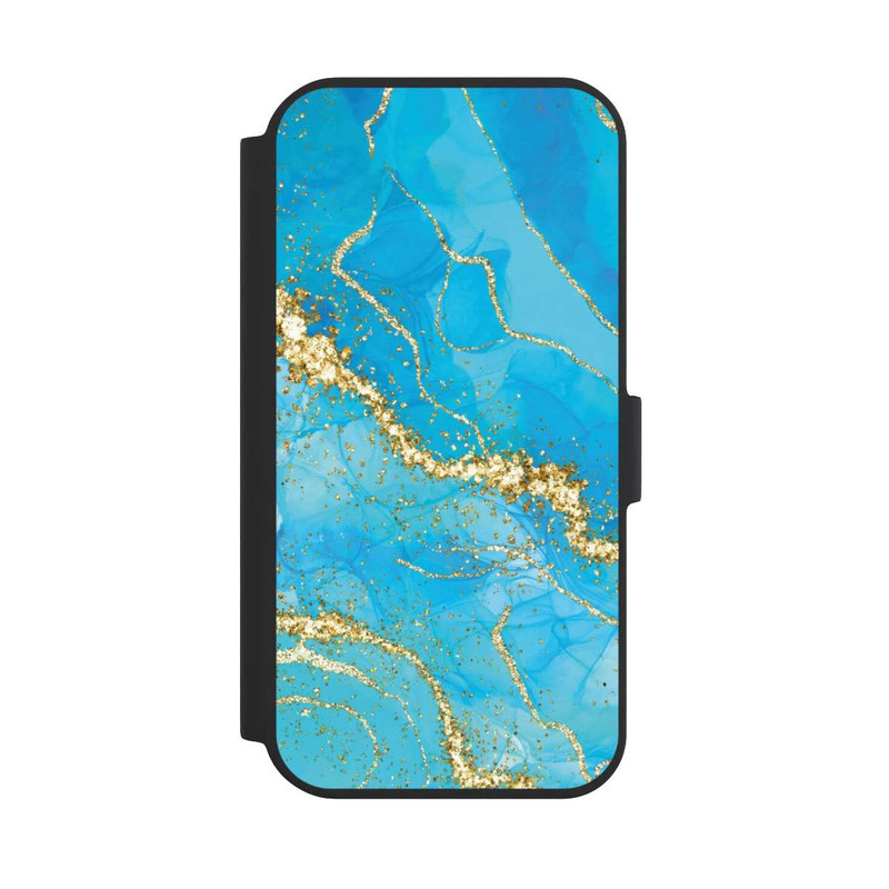 iPhone 15 NIVOflip Türkis-goldene Tapete