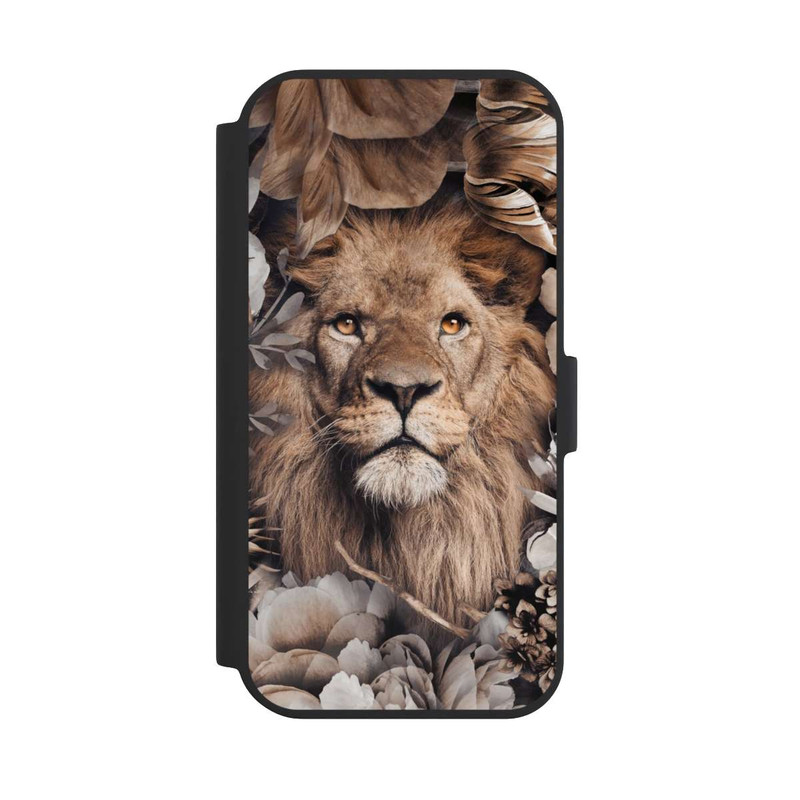 iPhone 15 NIVOflip Löwe Blumenrahmen Beige