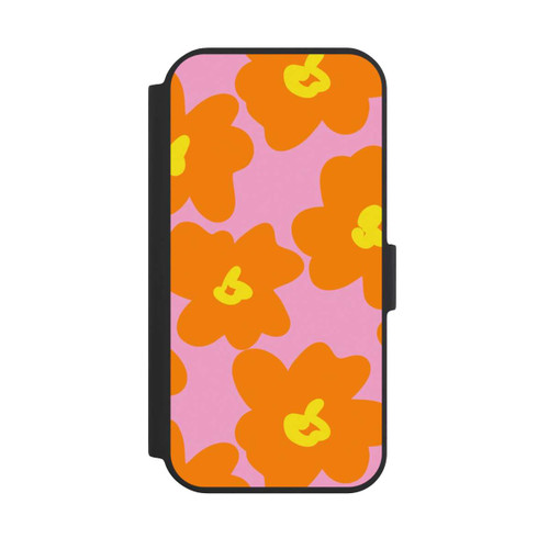 Apple iPhone 15 NIVOflip Retro Blumenmuster Pink und Orange