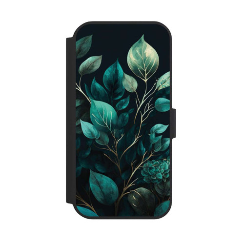 Apple iPhone 15 NIVOflip Grüne Eukalyptus Blätter mit dunklem Hintergrund mit KI