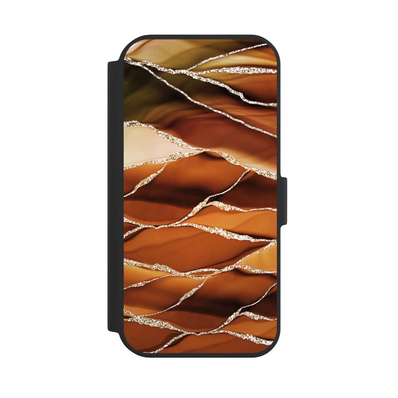 iPhone 15 NIVOflip Braune Marmorstreifen im Glitzer Look