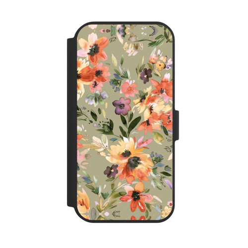 Apple iPhone 15 NIVOflip Malerische tropische Blumen Salbeigrün