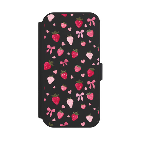 Apple iPhone 15 NIVOflip Erdbeer Herz Schleifen Pink Muster Transparent