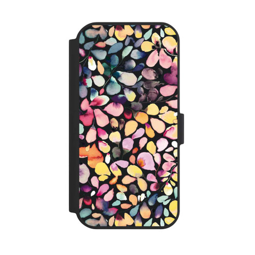 Apple iPhone 15 NIVOflip Eukalyptus Aquarellblätter Schwarz