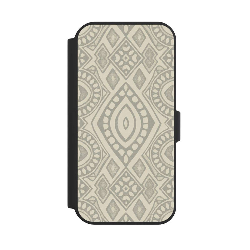 iPhone 15 NIVOflip Boho Geometric Mosaic Pattern Neutral Grey and Beige