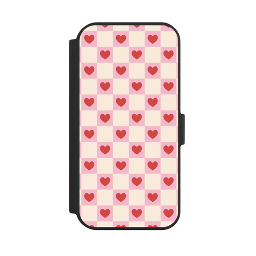 Apple iPhone 15 NIVOflip Rosa Kariertes Herzmuster Valentinstag