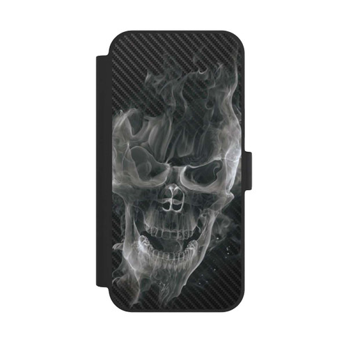 Apple iPhone 15 Plus NIVOflip rauchender Totenkopf Carbon
