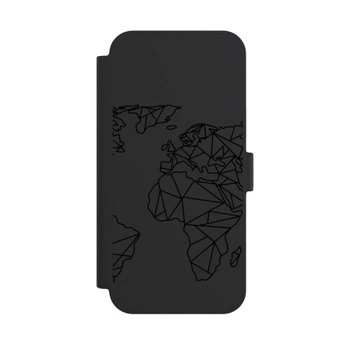 Apple iPhone 15 Plus NIVOflip Polygon Weltkarte Schwarz ohne Hintergrund