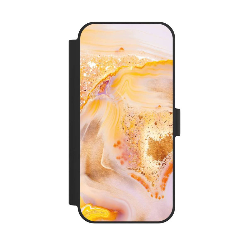 iPhone 15 Plus NIVOflip Orangefarbener Glitzer Marmorlook