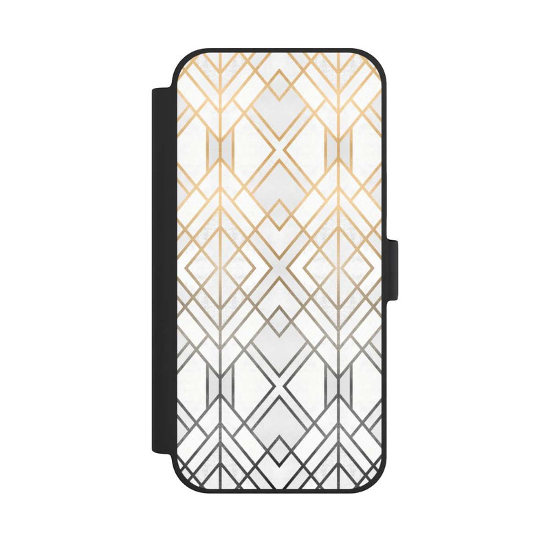 iPhone 15 Plus NIVOflip Gold und Grauer Geo Golddruck