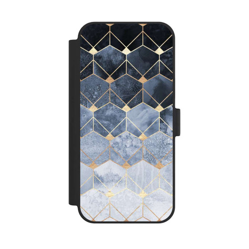 Apple iPhone 15 Plus NIVOflip Blaue Sechsecke und Diamanten Golddruck
