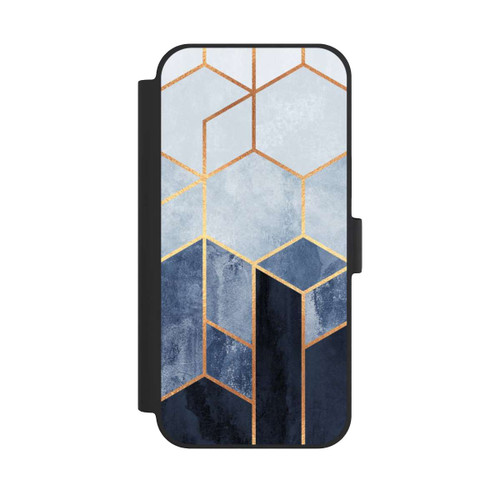 Apple iPhone 15 Plus NIVOflip Blauer Farbverlauf Sechsecke Golddruck