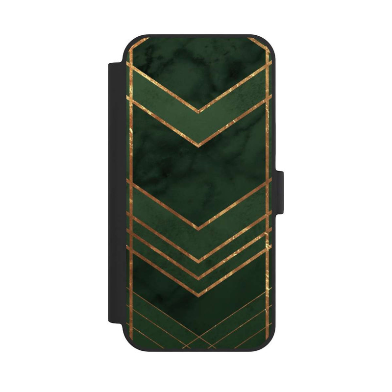iPhone 15 Plus NIVOflip Dark Green Pattern Golden Stripes