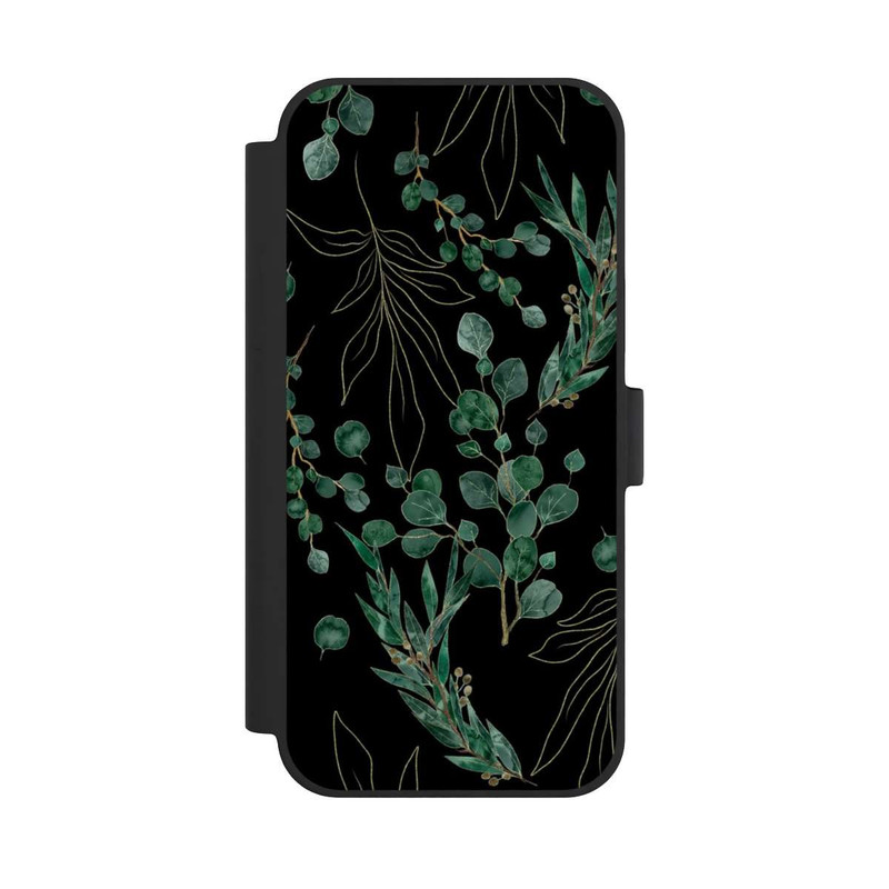 iPhone 15 Plus NIVOflip Eukalyptusblätter schwarz