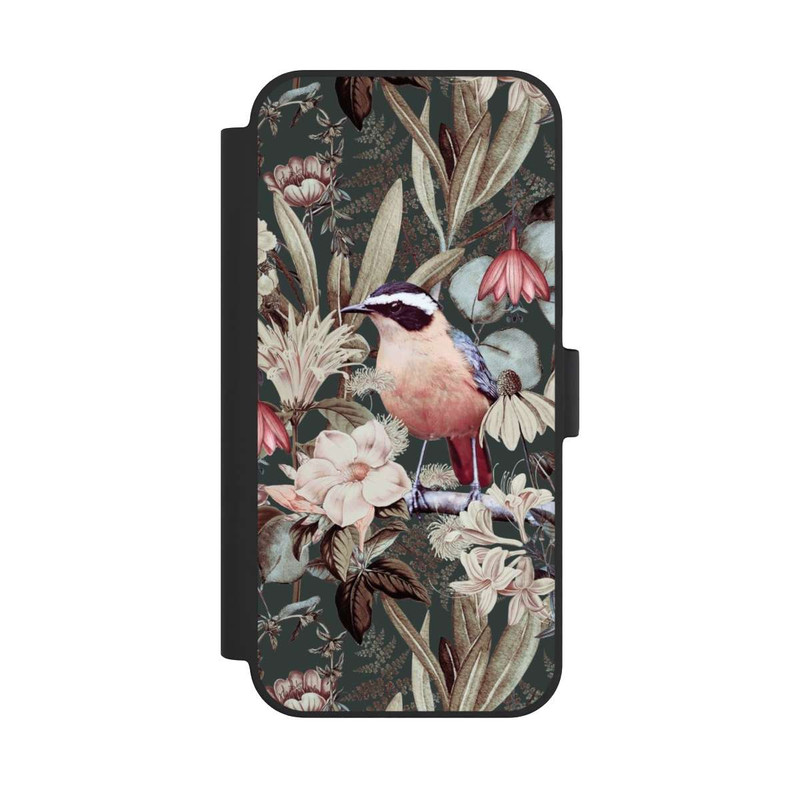 iPhone 15 Plus NIVOflip Oiseau orange à motif de fleurs vintage
