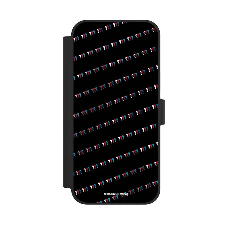 iPhone 15 Plus NIVOflip Drei Fragezeichen Muster Schräg