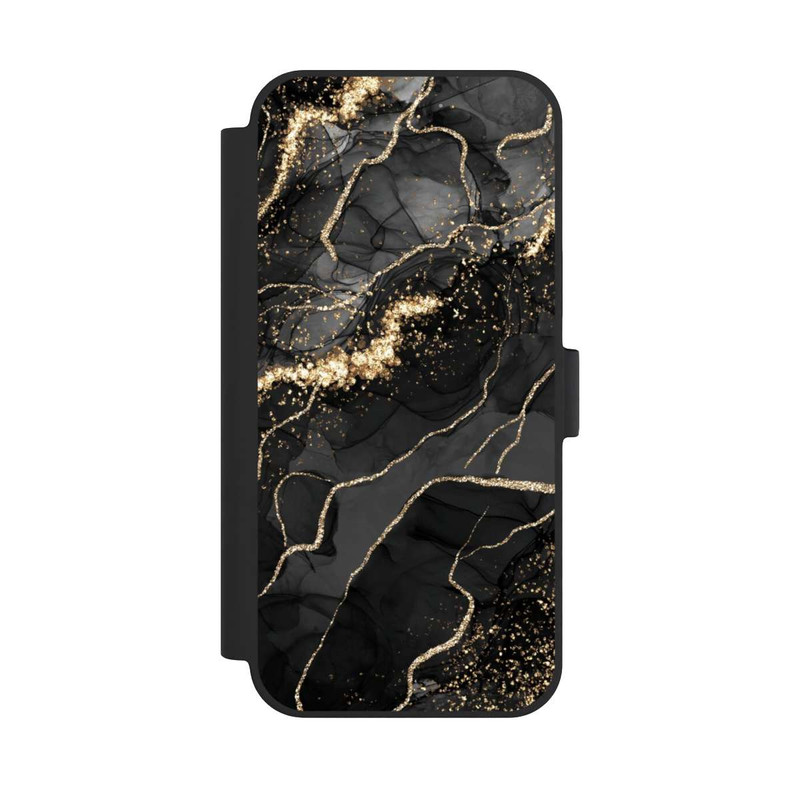 iPhone 15 Plus NIVOflip Look Spirales de Marbre Sombre & Or
