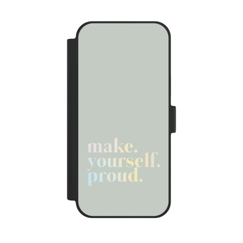 Apple iPhone 15 Plus NIVOflip Make Yourself Proud Zitat-Minze und Farbverlauf
