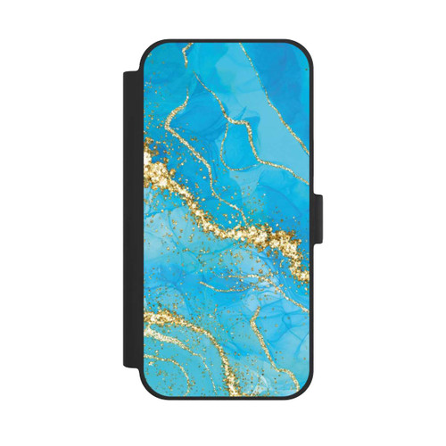 Apple iPhone 15 Plus NIVOflip Türkis-goldene Tapete
