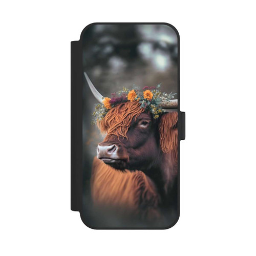 Apple iPhone 15 Plus NIVOflip Vache des Highlands avec des fleurs avec IA