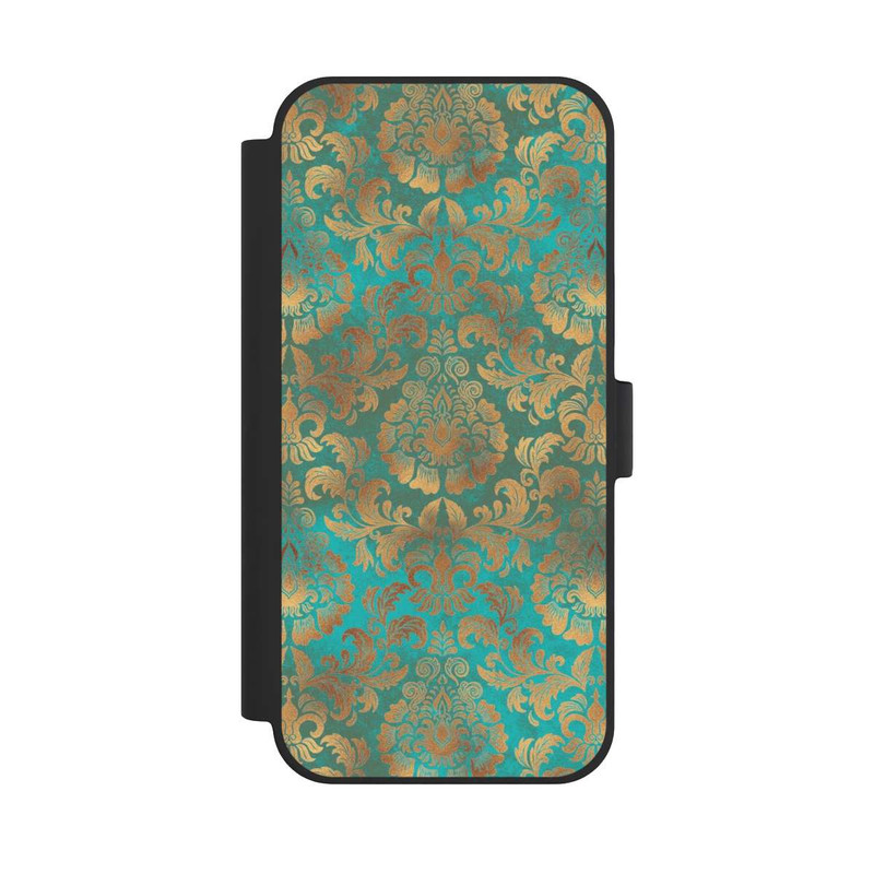 iPhone 15 Plus NIVOflip Damask Wallpaper Turquoise