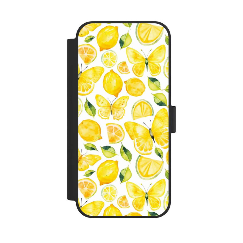 iPhone 15 Plus NIVOflip Zitrone und Schmetterling Muster