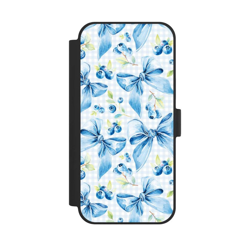 iPhone 15 Plus NIVOflip Blaue Schleifen und Blaubeeren mit KI