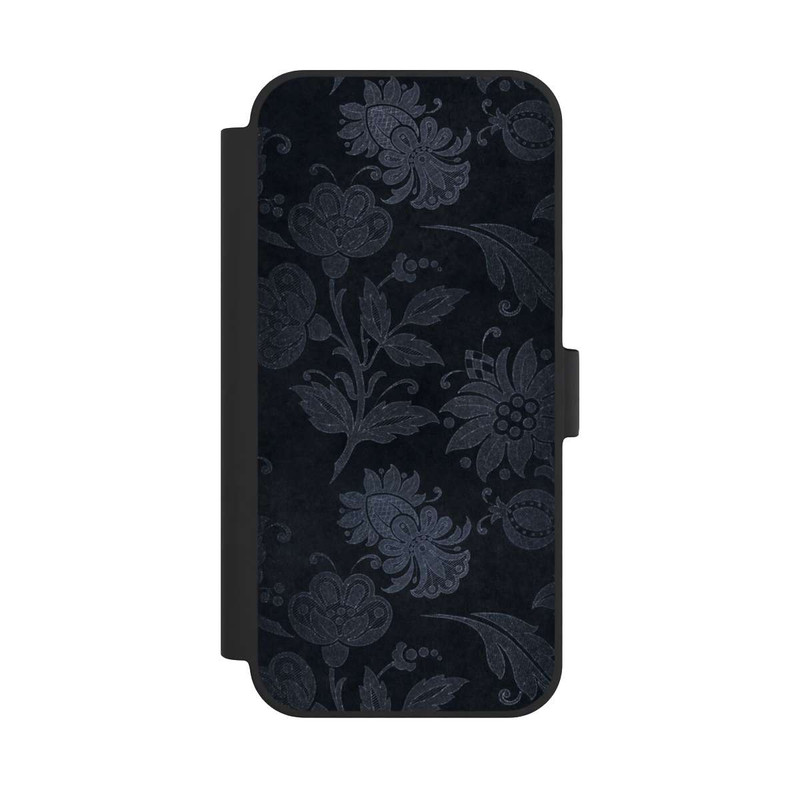 iPhone 15 Plus NIVOflip  Silberne Blumen auf Samt