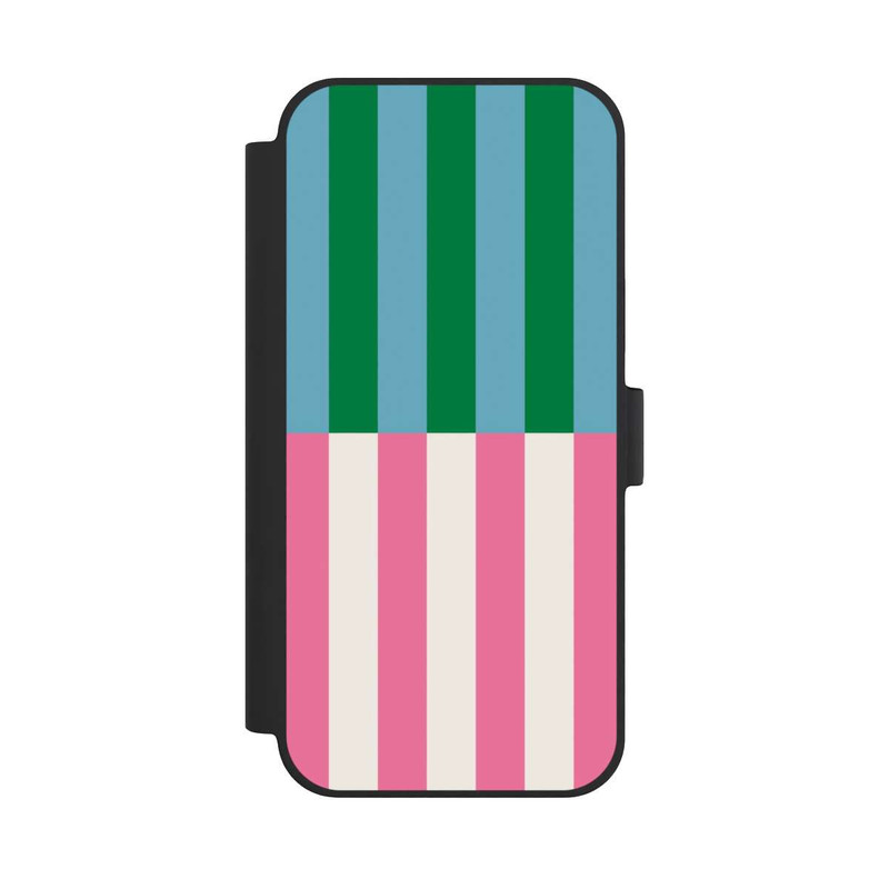 iPhone 15 Plus NIVOflip Motif Rayé Vert Rose