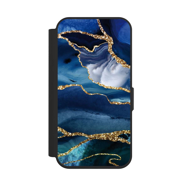 iPhone 15 Pro NIVOflip  Blauer Marmor Gold Glitzer Look