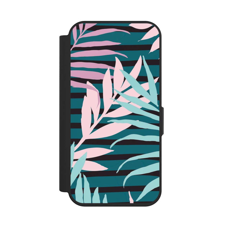 iPhone 15 Pro NIVOflip Feuilles de jungle pastel rose sarcelle