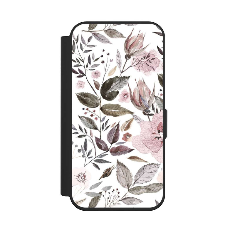 iPhone 15 Pro NIVOflip Aquarelle Fleurs Roses Brunes