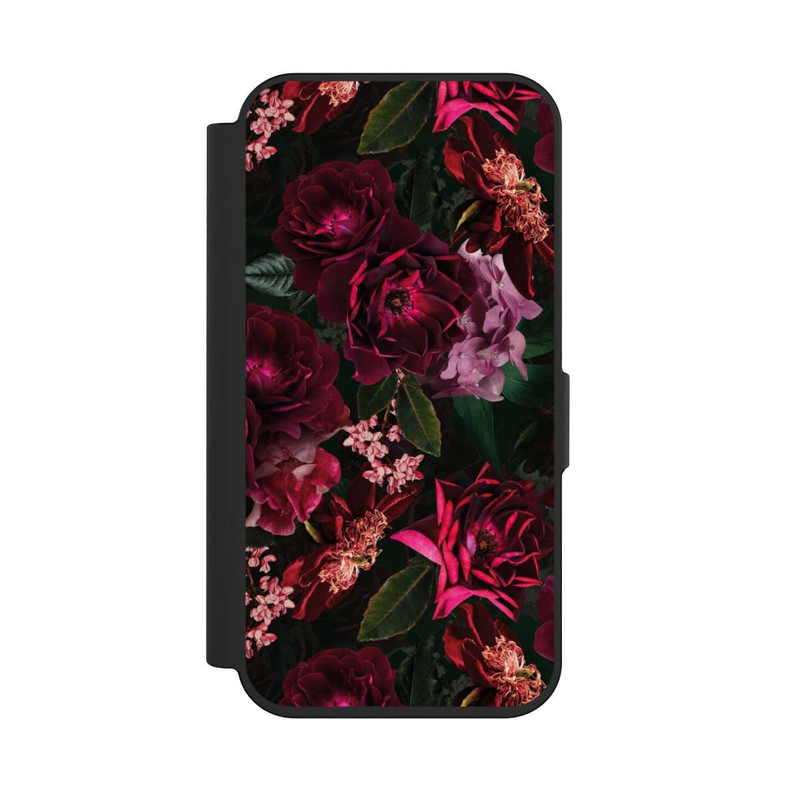 iPhone 15 Pro NIVOflip Dunkelrote und rosa Blüten