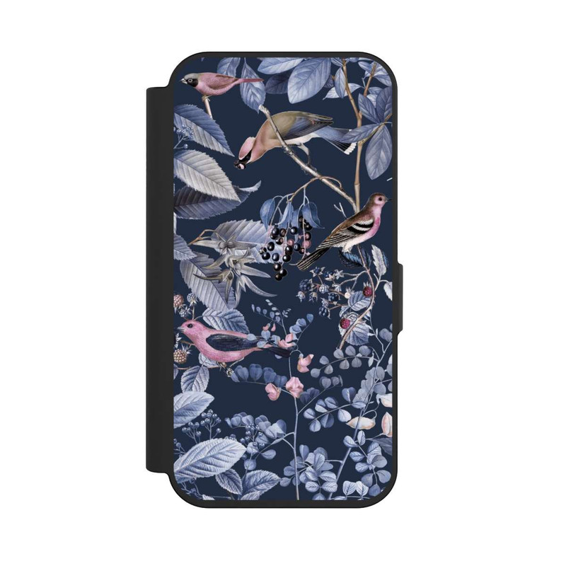 iPhone 15 Pro NIVOflip Vögel und Beeren blau