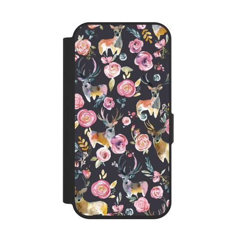 Apple iPhone 15 Pro NIVOflip Hirsche und Blumen Anthrazit