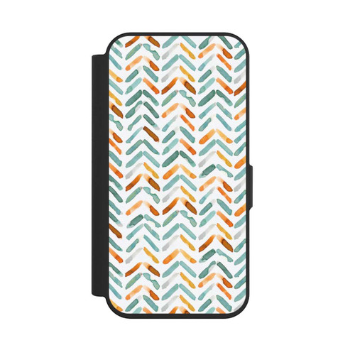 Apple iPhone 15 Pro NIVOflip Elegantes Herbstchevron Blau Orange