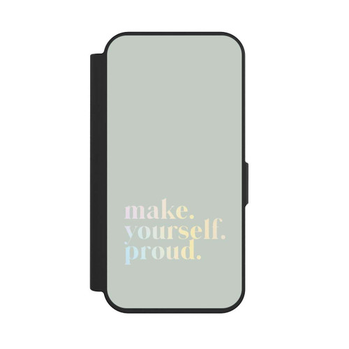 Apple iPhone 15 Pro NIVOflip Make Yourself Proud Zitat-Minze und Farbverlauf