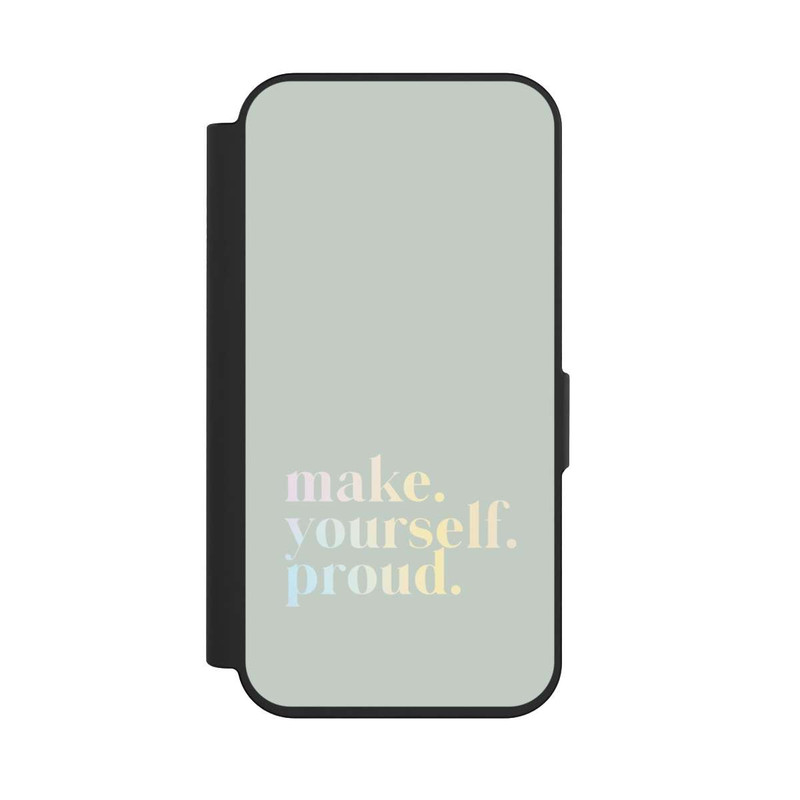 iPhone 15 Pro NIVOflip Make Yourself Proud Zitat-Minze und Farbverlauf