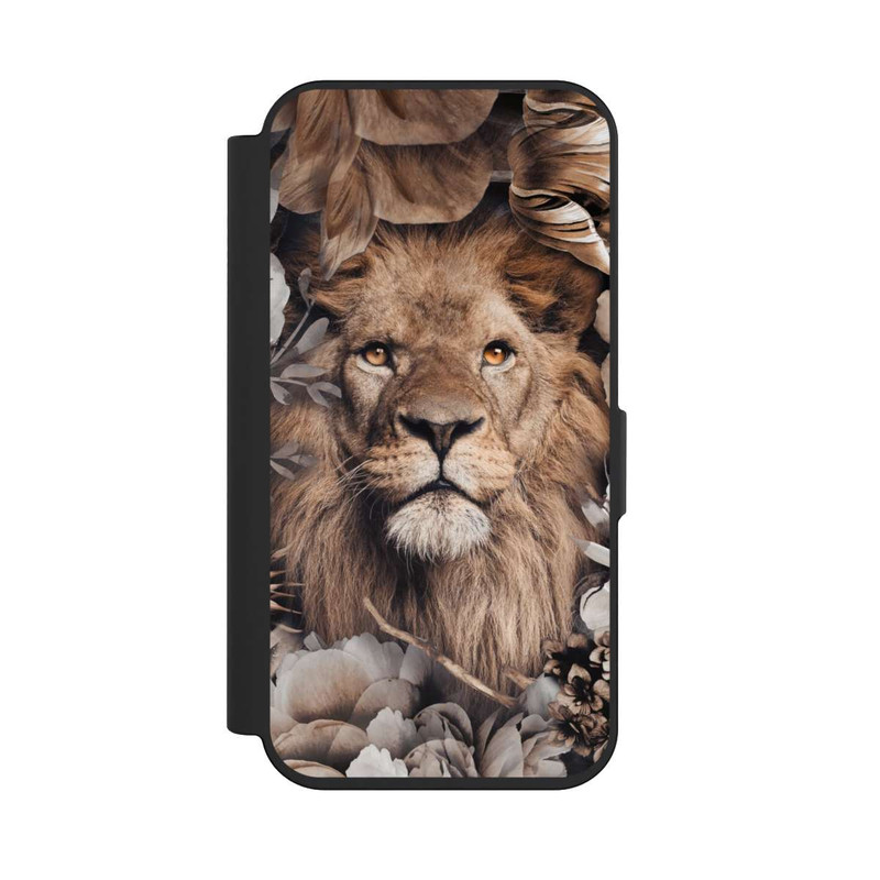 iPhone 15 Pro NIVOflip Löwe Blumenrahmen Beige