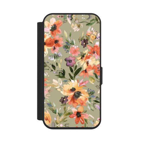 Apple iPhone 15 Pro NIVOflip Malerische tropische Blumen Salbeigrün