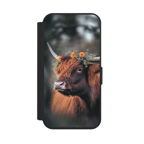 Apple iPhone 15 Pro NIVOflip Vache des Highlands avec des fleurs avec IA